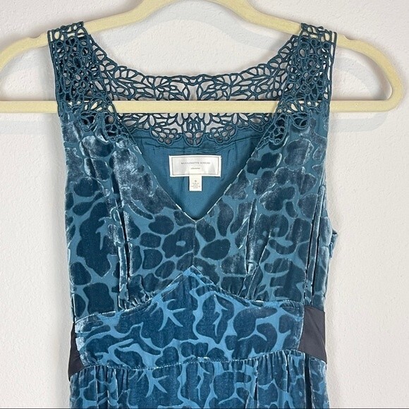 Moulinette Soeurs Anthropologie Velvet Silk Blend Teal Sheath Dress 0 - Picture 2 of 10